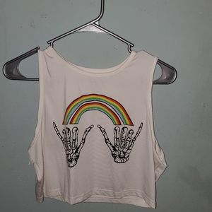 Tank crop top with a skull and rainbow